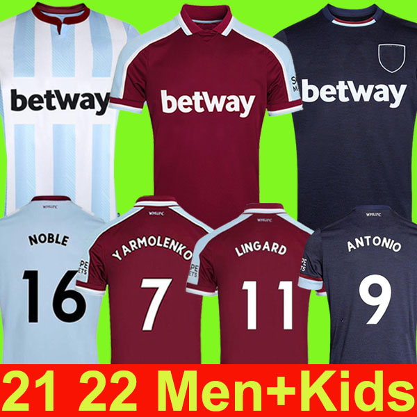 

NOBLE ANDERSON soccer jersey 21 22 LINGARD RICE BOWEN ANTONIO football shirt 2021 2022 CRESSWELL men + kids kit set uniforms, 21 22 home + patch