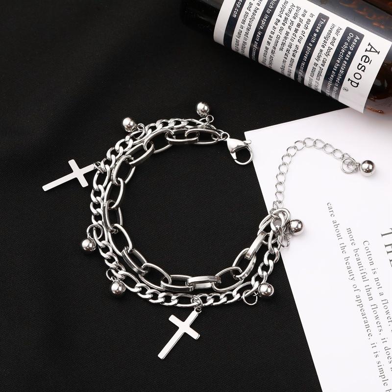 

Link, Chain Minar Punk Hip Hop Metallic Cross Pendant Charm Bracelet For Women Multi Layers Beaded Link Bracelets Statement Jewelry