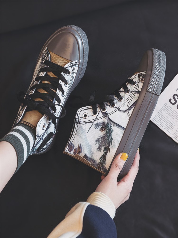 

Traditional Chinese Style High Graffiti Superior Canvas Shoes Fashion Spring Female Sports Student College Tennis Casual Wfl3