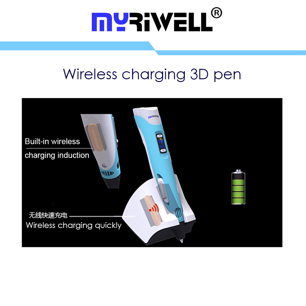 Wireless Charging 3D Pen 100% Original RP-200B LED Screen 3D Printing Pen Creative Toy Gift For Kids Design Drawing-image-752459129