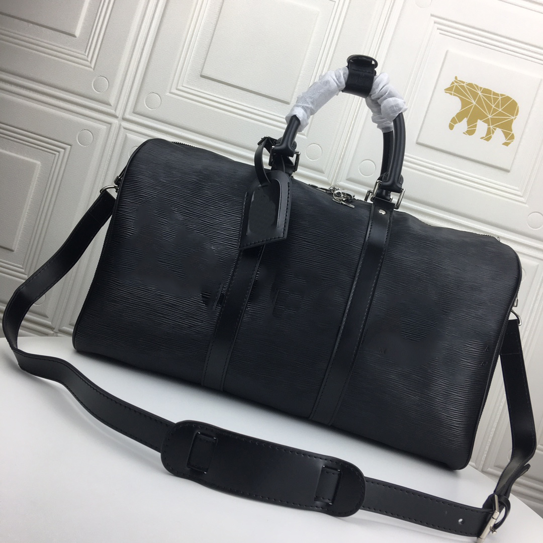 

Large Genuine Leather Handbags Fashion Women and man Tote Travel Bag Keepall luggage men duffel female capacity sports bags, Black check