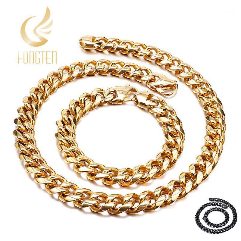 

13mm Big Curb Cuban Chains Necklace & Bracelet Men Stainless Steel Male Jewelry