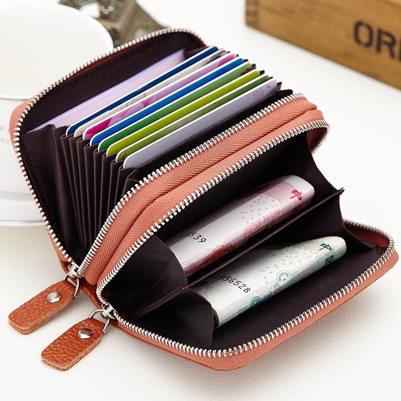 

Card Holders Solid Genuine Leather Women Holder Id Case Wallet For Men Money Bag Bank Cards 6 ColorsCard, Black