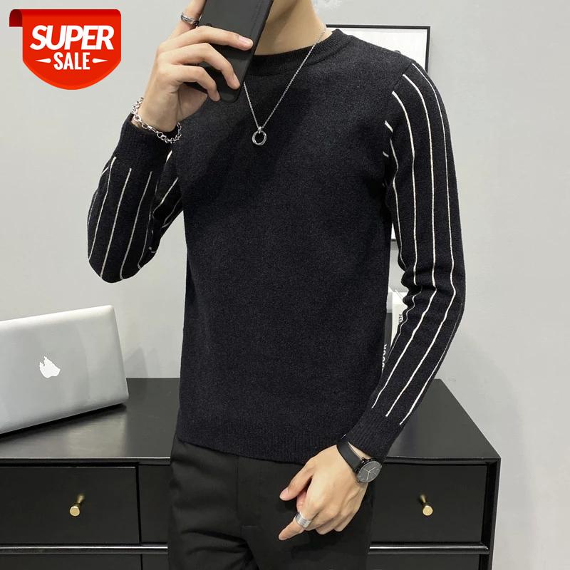 

New Pullover Mens Round Neck Sweater Slim Fit Knittwear Sweaters pullovers Men Fashion Patchwork Youthful Vitality Pullovers #ja1B, White;black