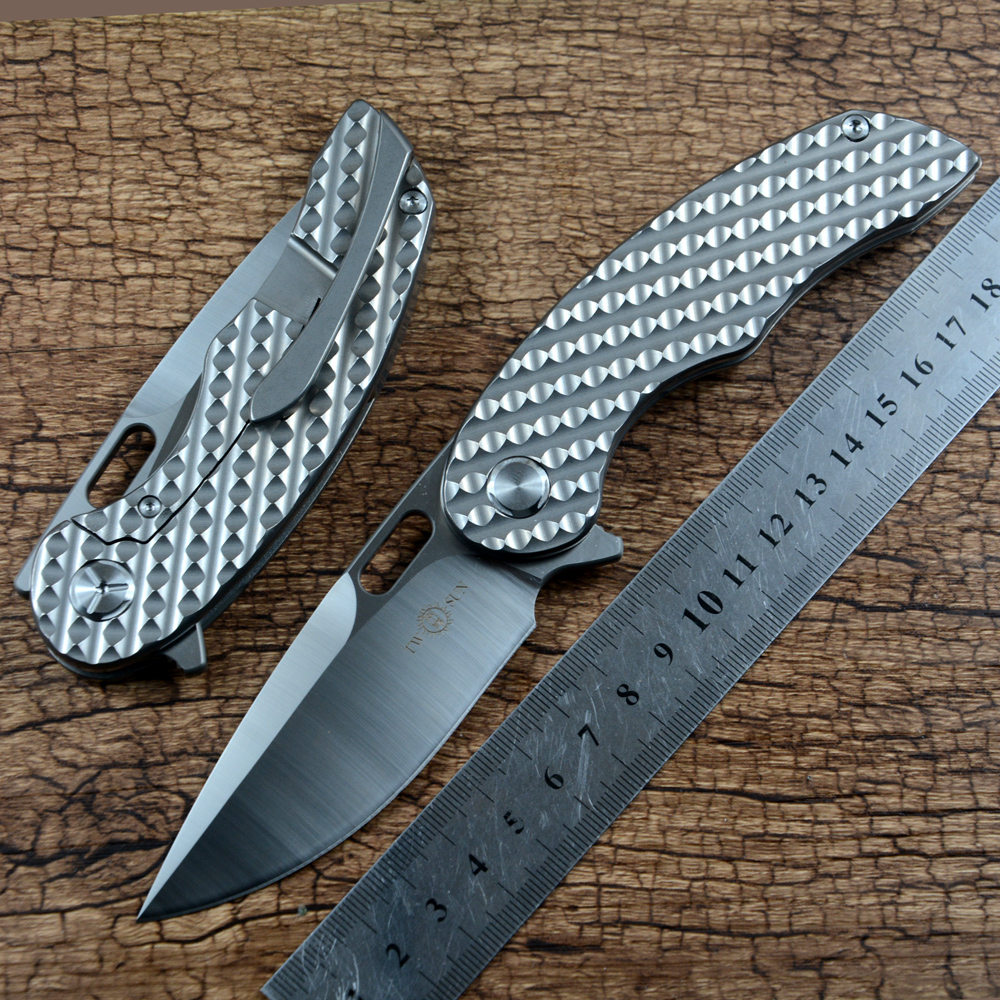 

TWOSUN Knife M390 Fold Satin Blade Flipper Gift Titanium Handle Outdoor Hunting Collection Utility EDC with Pocket Clip TS177