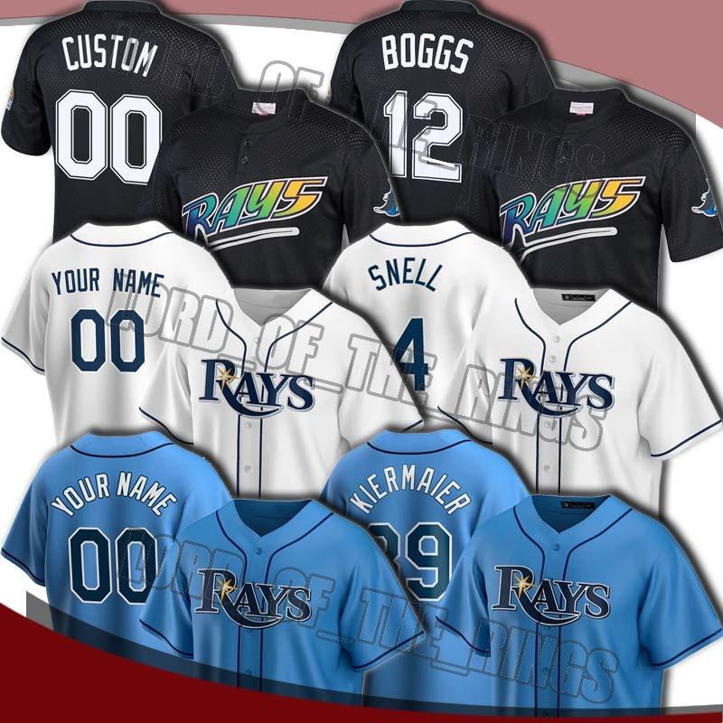 

Custom Rays 12 Wade Boggs Jersey 4 Blake Snell 39 Kevin Kiermaier Jerseys 8 Brandon Lowe Jersey Charlie Morton Austin Meadows Jerseys, Blue;black