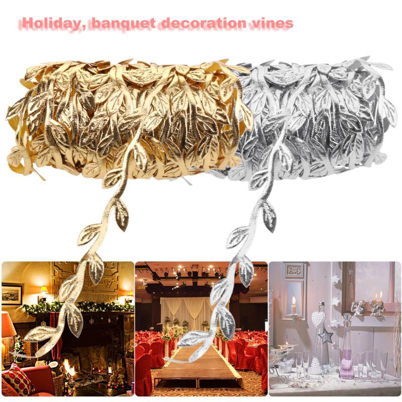 

Party Decoration 10m Gold Silver Artificial Vine Silk Leaves String For Wedding Birthday Decor Nature Leaf Foliage Ornament Home