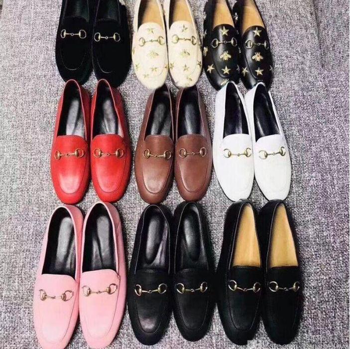 

classic women Flat Dress shoes 100% Authentic cowhide Metal buckle Lady leather casual shoe Mules Princetown Men Printed Trample Lazy Slides Loafers Large size 34-46