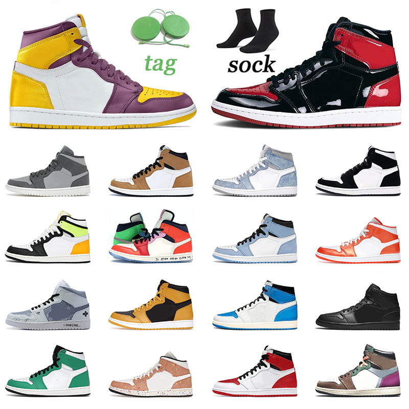 

2021 Women Men Basketball Shoes Jumpman 1 1s University Blue Atmosphere Mid SE Electro Orange Pollen Bred Patent Sports Sneakers Trainers Runners, C1 tan gum 36-40