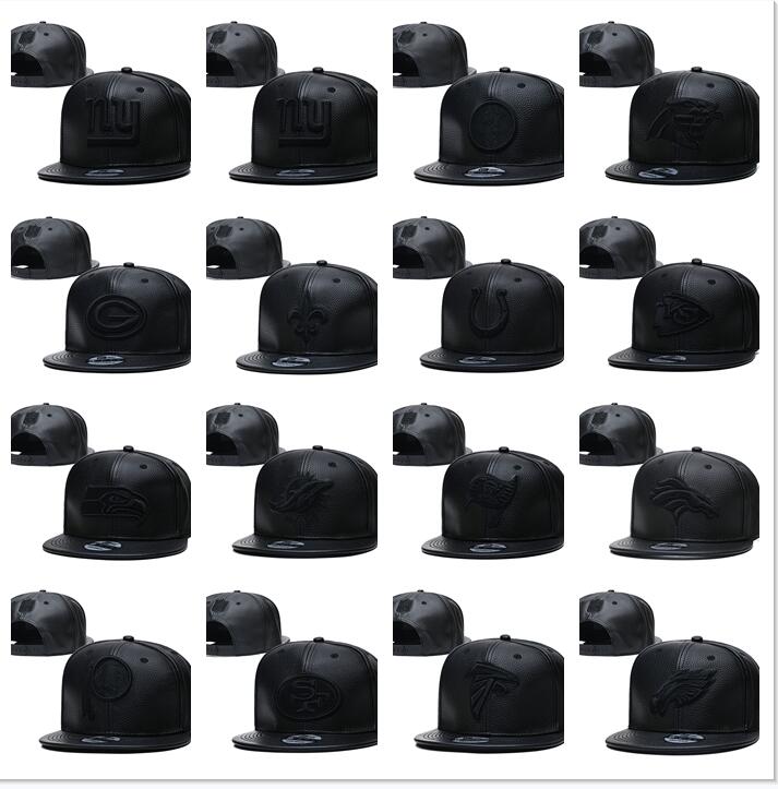

New Leather Football Snapback Hats Cap Team Hats Mix Match Order All Caps Top Quality Hat, Black;white