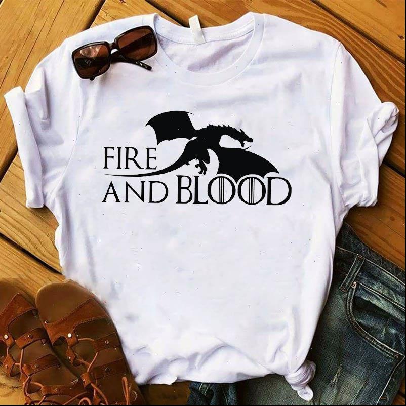 

women lady t shirt dragons fire and blood printed tshirt ladies short sleeve tee shirt women female clothes graphic, White