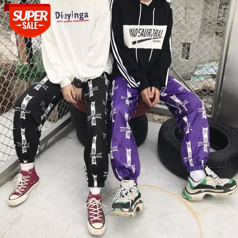 

Sports Long Pants Winter Autumn Korean Cross Letter Printing High Elastic Waist Sweat Pants Men Women Trousers New Arrival #0j3m, Black;white