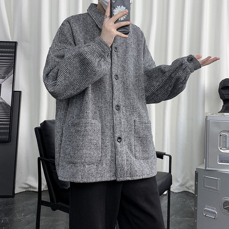 

2021 New Male Sweater Prints Cashmere Mixes Trench Color Loose Jacket Gray Wool Snow Jackets Zf7u, Black