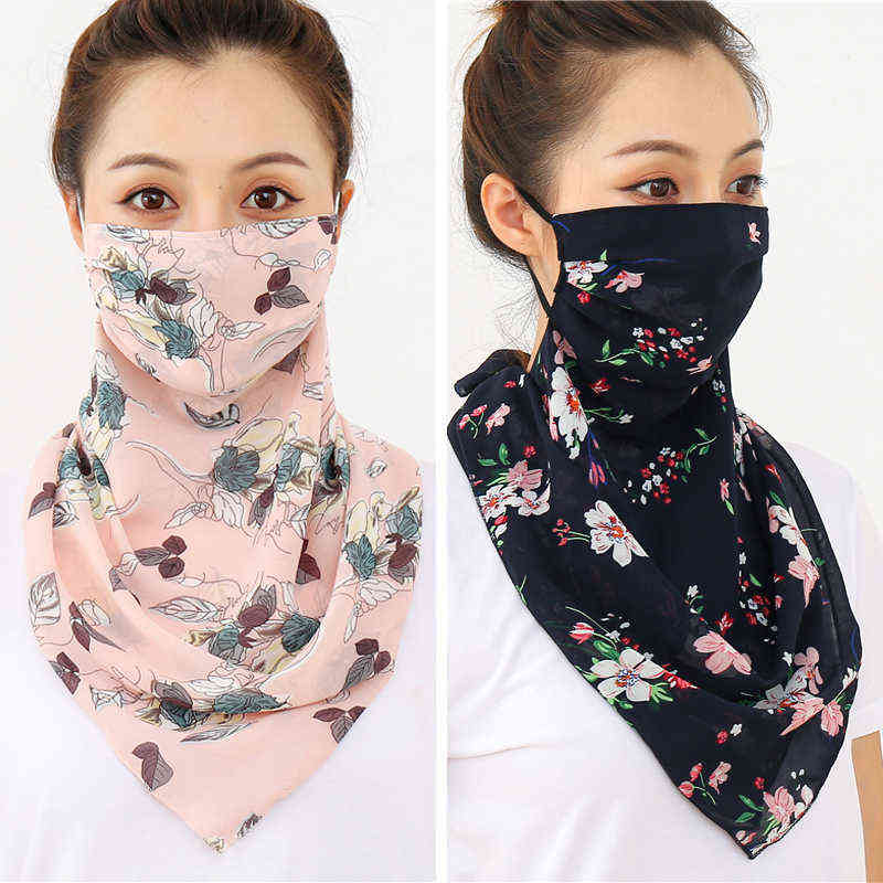 

2021 New Women Face Scarf Silk Bandana Lady Fashion Neck Wrap Print Chiffon Face Cover Anti Dust Sun Protection Reusable Foulard Y1108