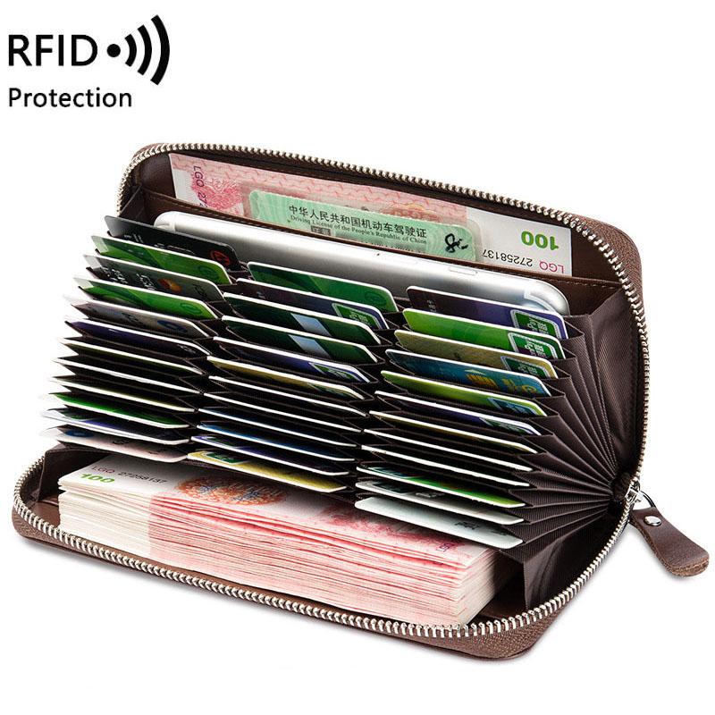 

Card Holders 36 Slots RFID Protection Holder Wallets Genuine Leather Clutch Bag Women Men Purse 2021, Black