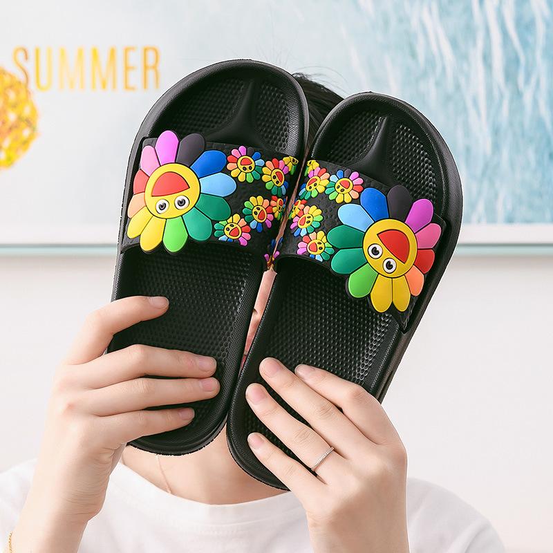 

Slippers Women Summer Cute Flower Flat Flip Flops Ladies Soft Slides Shoes Female Print Floral Beach Casual Sandals TX201, Black