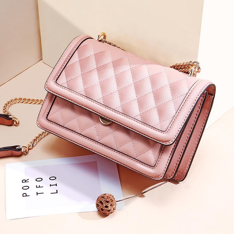 

Genuine Leather Women's Crossbody Bags 2021 Lingge Embroidery Chain Shoulder Bag Ins Messenger All-Match Ladies Mini Flap Bag, Beige