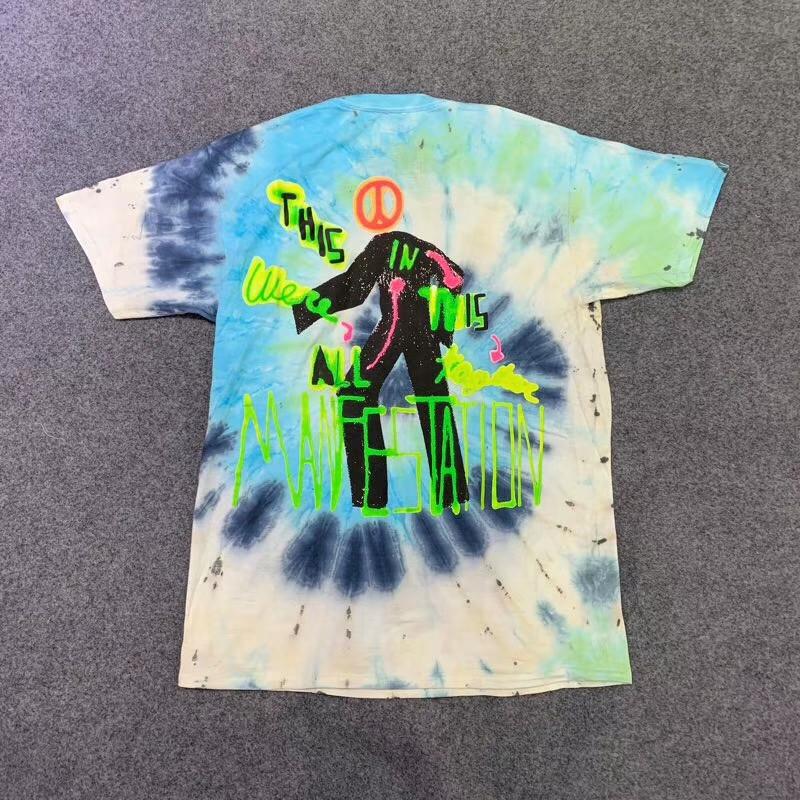 

2021 19 New Manfestation Astroworld T-shirt Tie Dye Tee Men Women Short Sleeve Tees F592