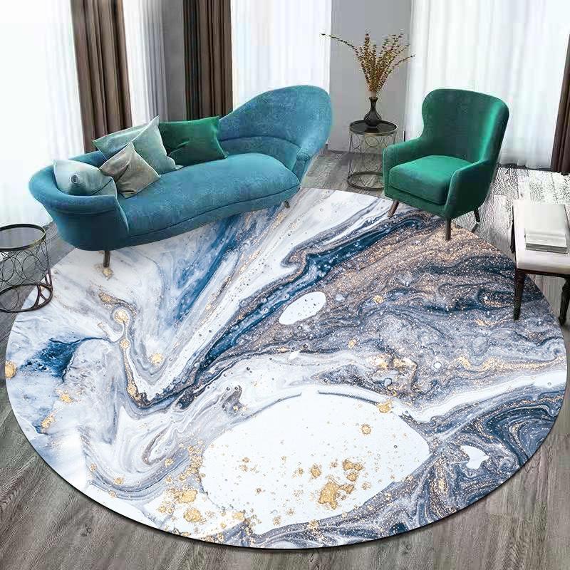 

Abstract Marble Round Carpet and Rug Living Room Sofa Table Blue White Landscape Area Rugs Bedroom Bedside Non-Slip Floor Mats, Carpet1