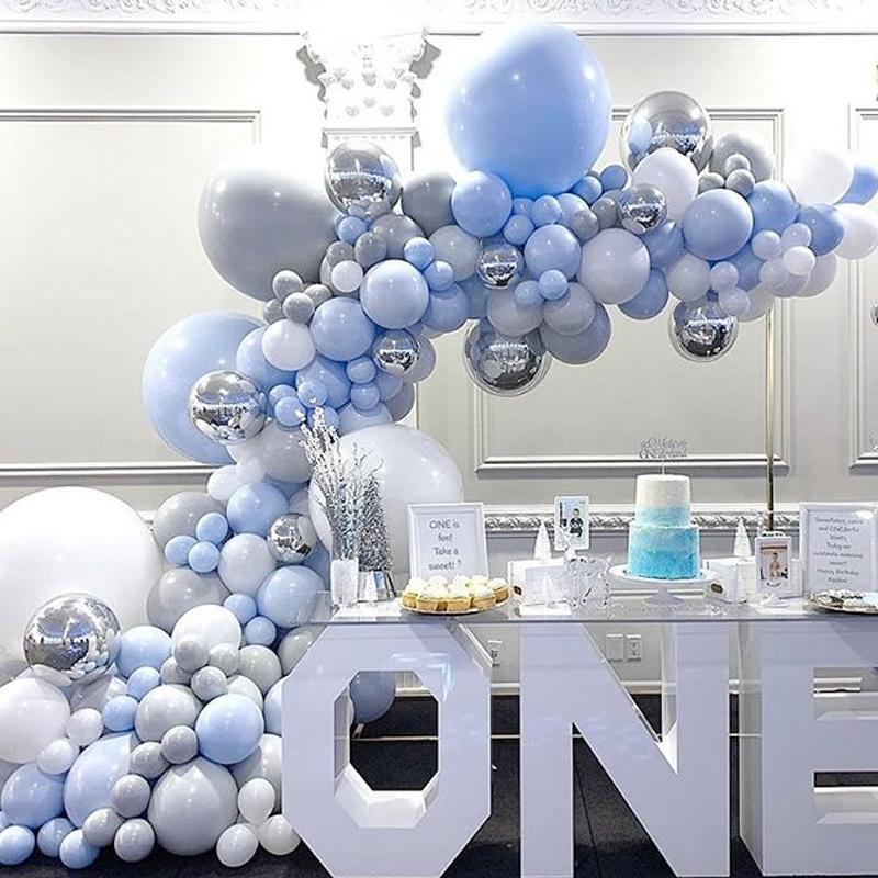 

Party Decoration Macaron Blue White Balloons Garland Arch Kit 4D Round Silver Gray Balloon Wedding Birthday Baby Shower