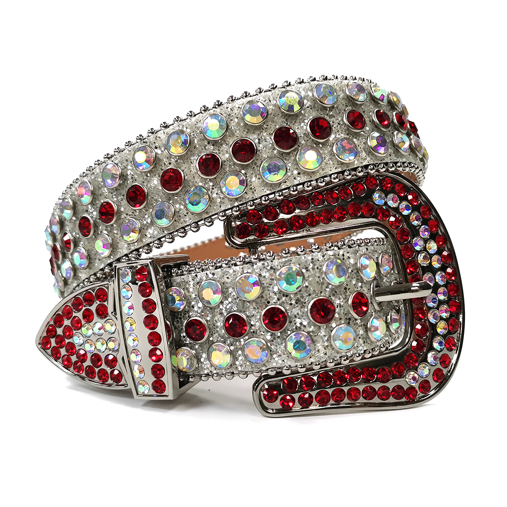 

New Fashion Western Rhinestones Belt Cowgirl Cowboy Bling Bling Diamond Studded Belt Removable Buckle For Men Women, Red