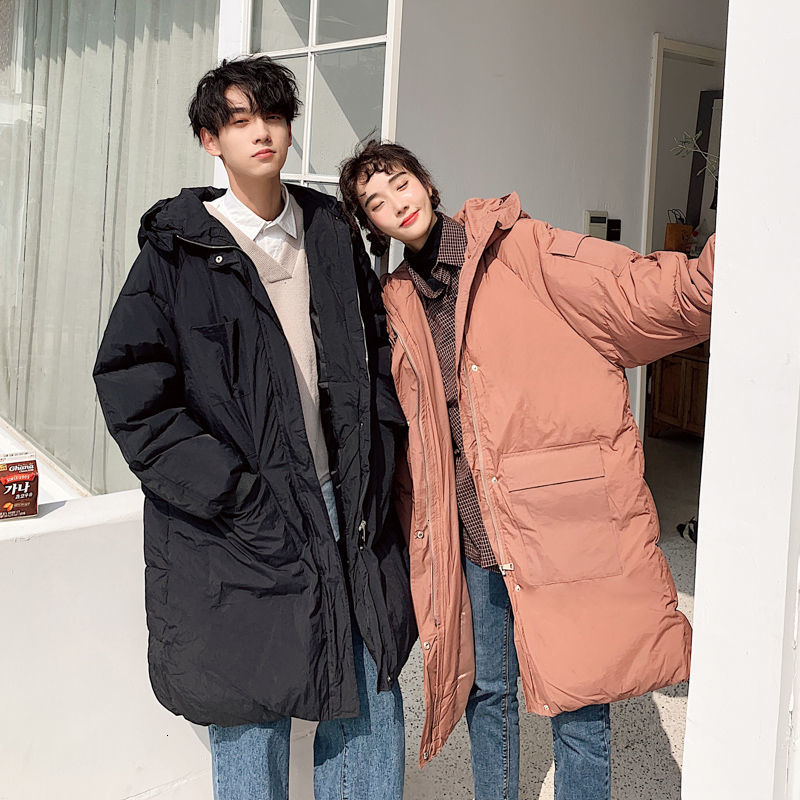 

2021 New Winter Down Jacket Men's Warm Fashion Casual Long Hooded Street Wild Loose Korean Couple Oversize Coat Mens Overcoat -5xl 2jz5, Black
