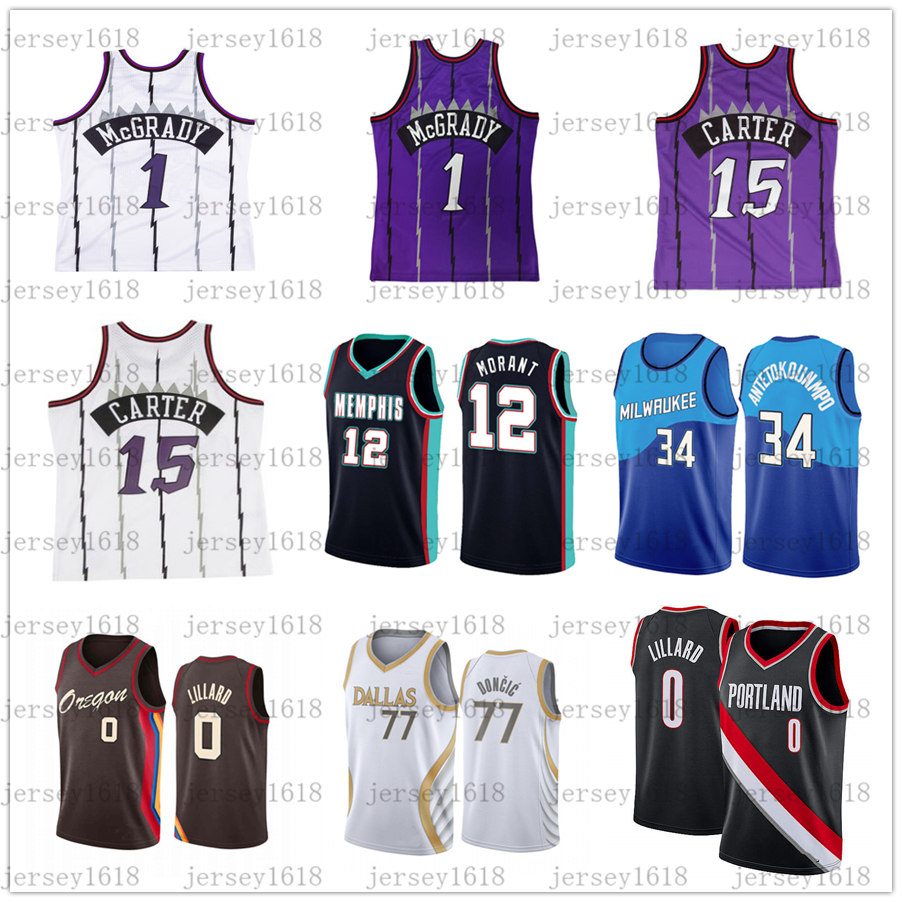 

new Basketball Jerseys Vince 15 Carter Ja 12 Morant Jersey Giannis 34 Antetokounmpo Ray Luka Allen 77 Doncic Damian 0 Lillard, Black;red