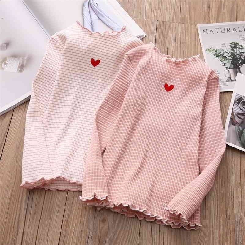 

Spring Autumn 3 4 6 8 10  Years Children'S Long Sleeve Cotton Striped O-Neck Elastic Basic T-Shirt For Kids Baby Girls 210701, White