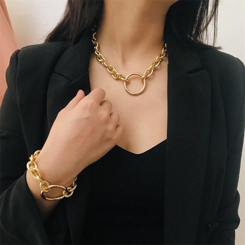 

Charm Bracelets Kittenup Punk Gold Silver Big Round Exaggerated Geometric Link Bracelet For Women Jewelry