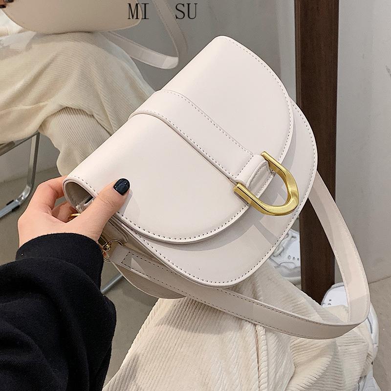

Small PU Leather Saddle Crossbody Handbags and Purses 2021 Fashion Female New Designer Simple Shoulder Bag, Beige