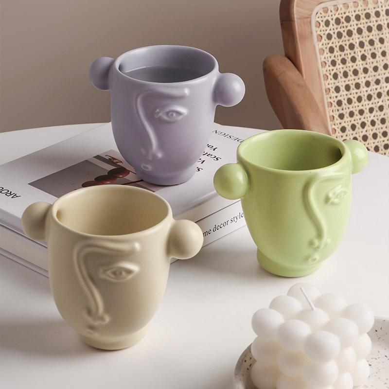 

Mugs Nordic Ins Abstract Art Face Cup Ceramic Coffee Modern Solid Color