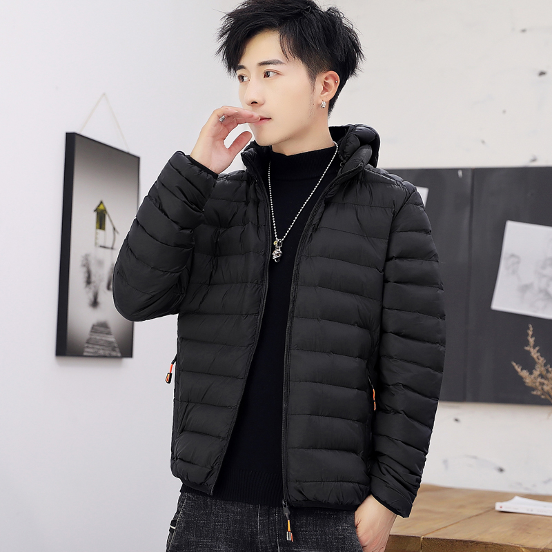 

Men's winter warm windproof hooded down jacket, Black