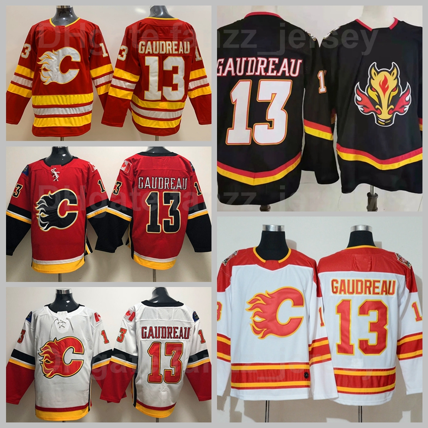 

Reverse Retro Calgary Flames 13 Johnny Gaudreau Jersey Ice Hockey Heritage Classic All Stitched Team Red Away White Black Color Breathable High Quality, Blank red