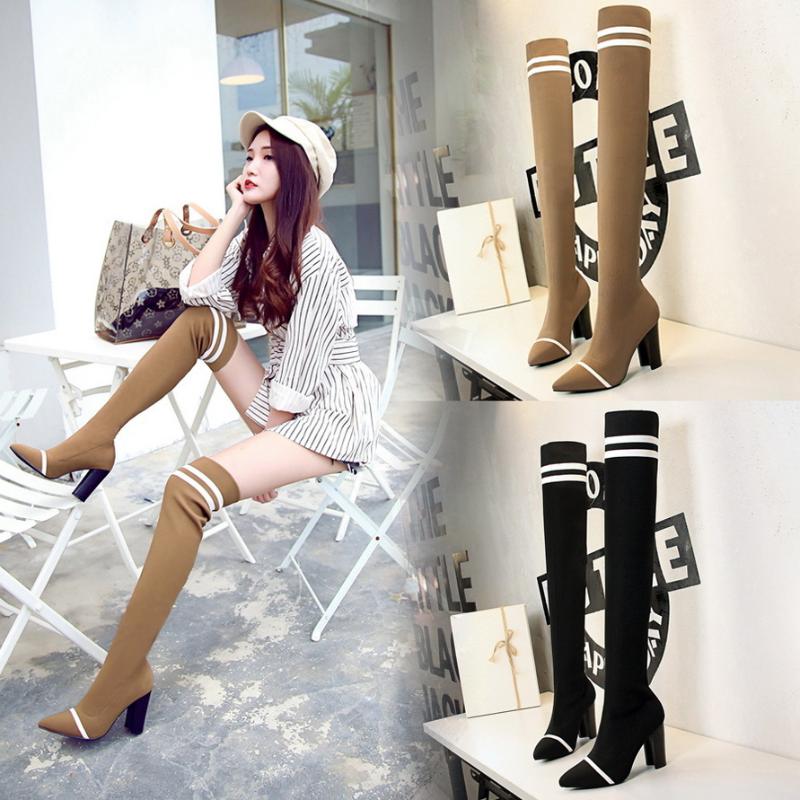 

Sharp Wool Sexy Thin Overknee Boots Trend Thin heel High heel, Black