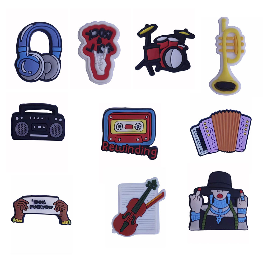 

Wholesale 100pcs+ CD Player Rock Music Drum PVC Shoe Charms Buckles Decoration Accessories Plastic ornaments Jibbitz for Croc shoes Fit Brac, White;pink