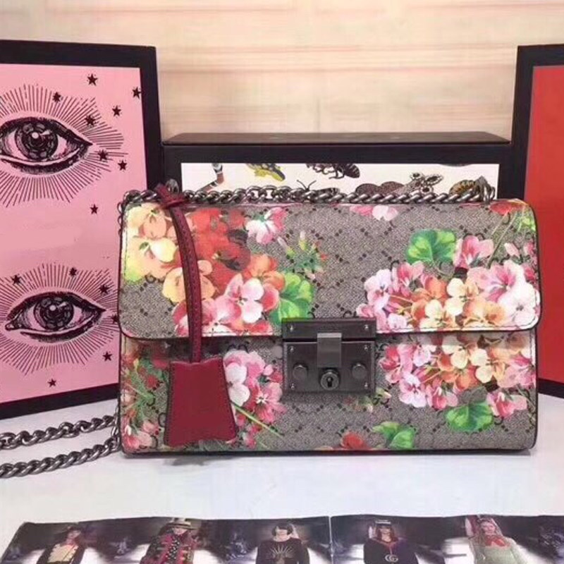 

Chain Messenger Bag Crossbody Bags Women Handbag High Quality Classic Letter Print Hardware BUCKLE Strawberry Pattern Genuine Leather, Box