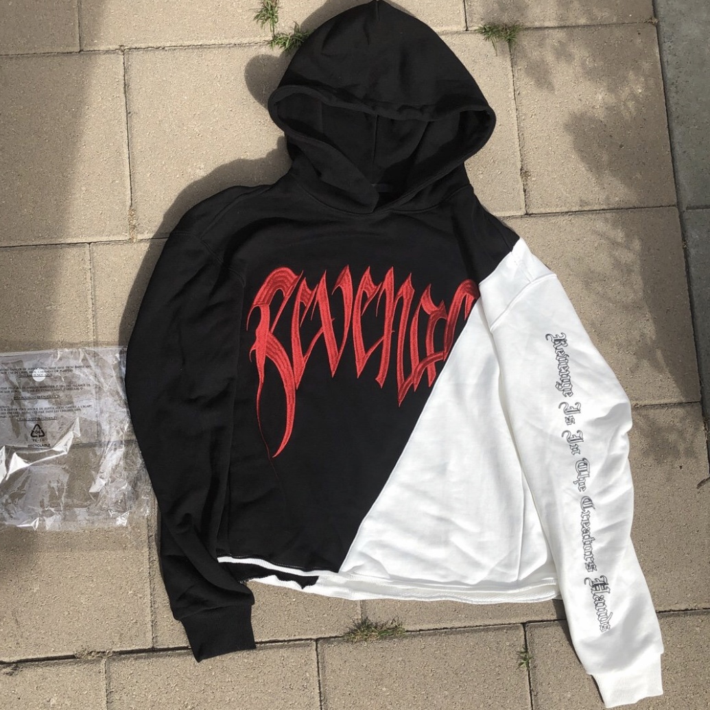 

Men's Hoodies & Sweatshirts Mens Designer REVENGE Black And White Stitching Embroidery Hip Hop High Street Fashion Hooded Sweatshirt, As pic