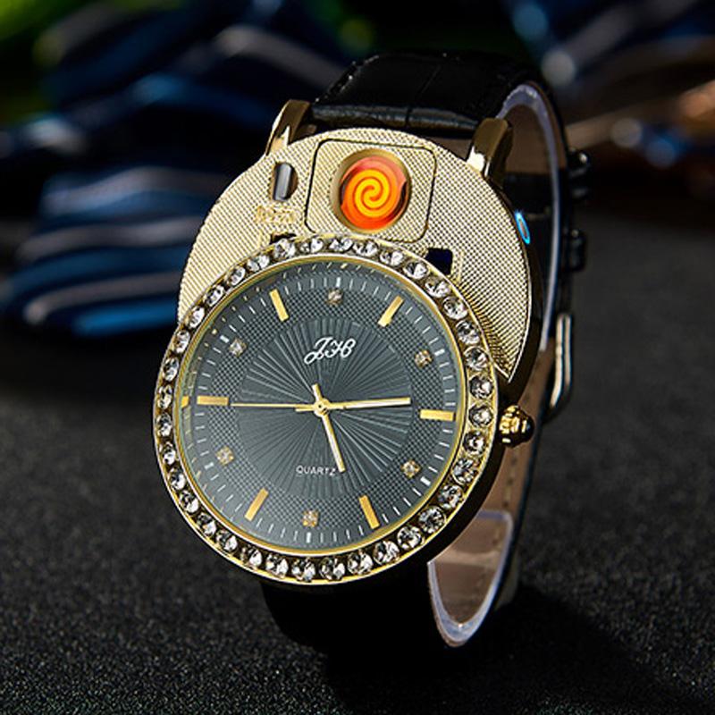 

Wristwatches 2021 Touch Sensor Switch Lighter Watches Men Luxury Diamond Gold Quartz USB Charging Flameless Gifts, Silver black
