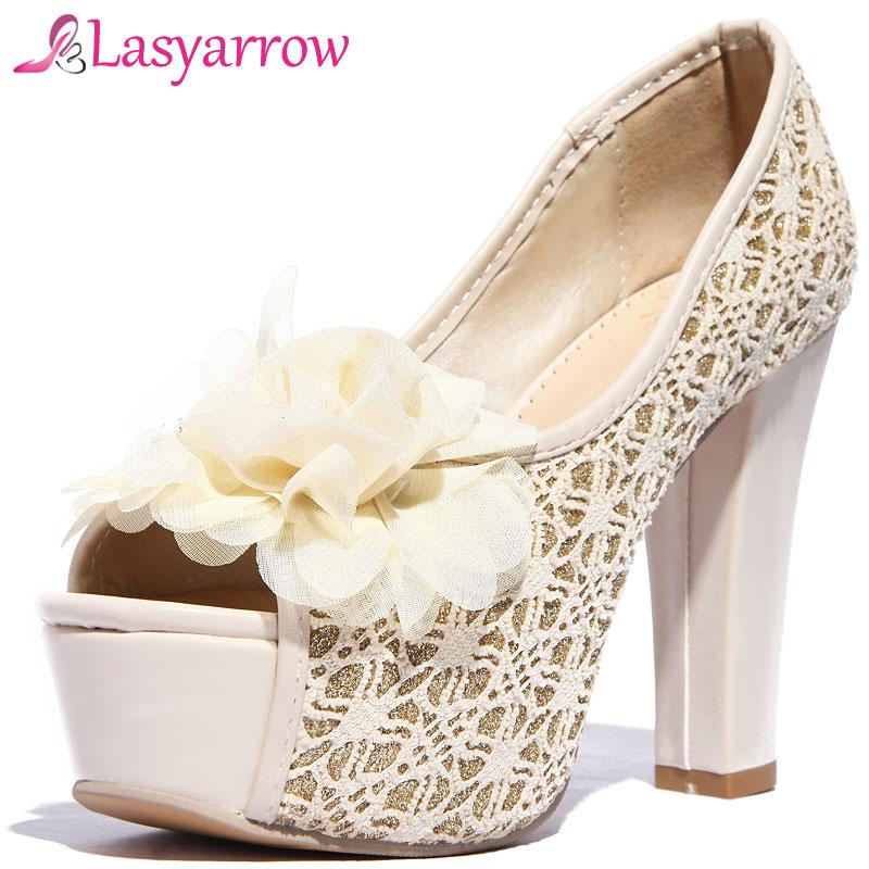 

Lasyarrow Women's Shoes Thick High Heels Lace Mesh Gladiator Shoes Woman Sexy Flower Peep Toe Wedding Elegant Pumps RM453, Black