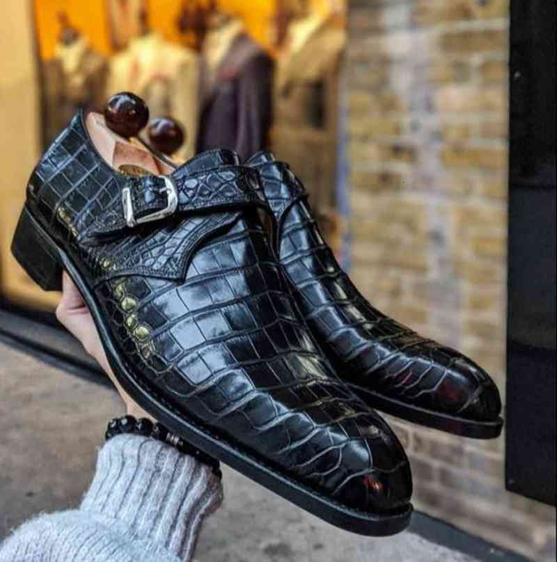 

slippers novo feito Ã mÃ£o preto crocodilo padrÃ£o pu cinto sapatos masculinos moda ternos de negÃ³cios confortÃ¡veis todos os dias casuais hl14, Black