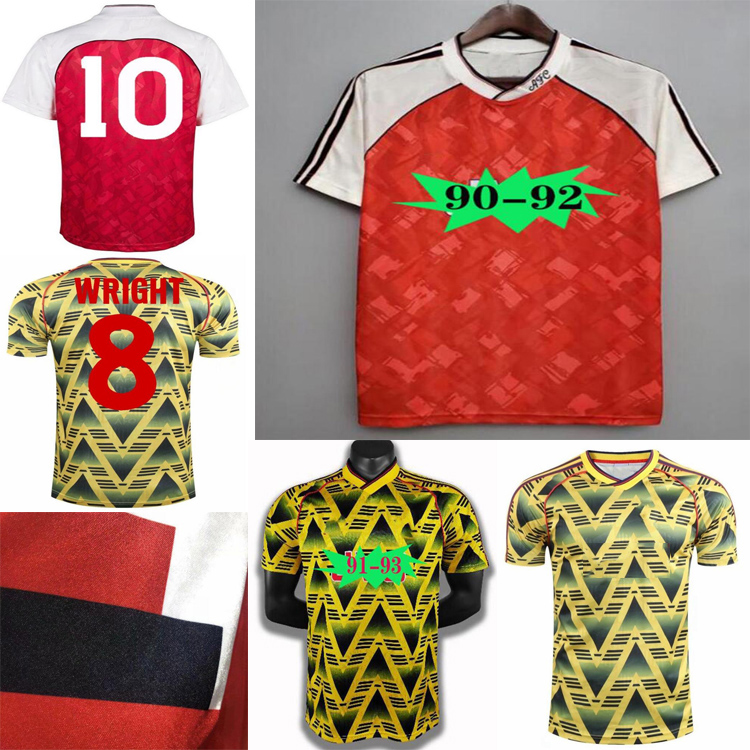 

Top quality1990 1992 arsen Ian Wright Tony Adams Cole retro soccer jersey 90 92ROCASTLE Dixon Campbell Merson Smith adult football shirt, Black;yellow