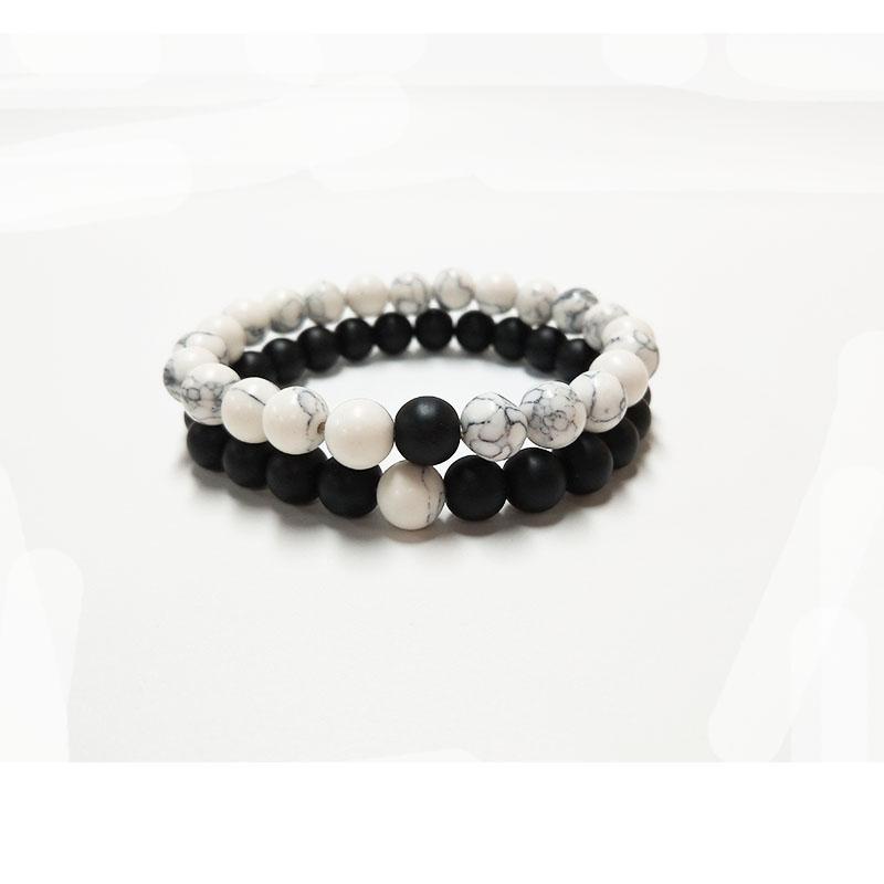 

Charm Bracelets LELX Couples Distance Bracelet Classic Natural Stone White Black Beaded For Men Women