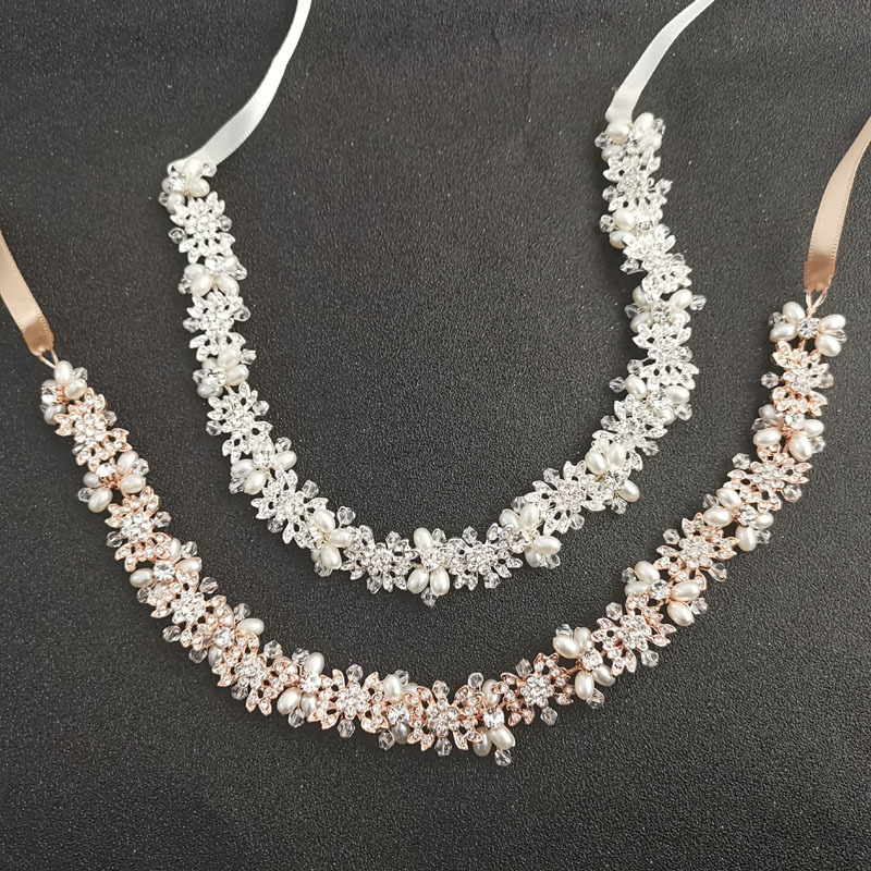 

SLBRIDAL Silver Color Rose Gold Crystal Rhinestones Wedding Hair accessories Headdress Bridal Headband Bridesmaids Women Jewelry