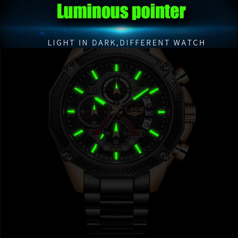 

Wristwatches Relogio Masculino 2021 LIGE Fashion Brand Mens Watches Full Steel Business Quartz Clock Military Sport Waterproof Watch For Men, Rose gold black
