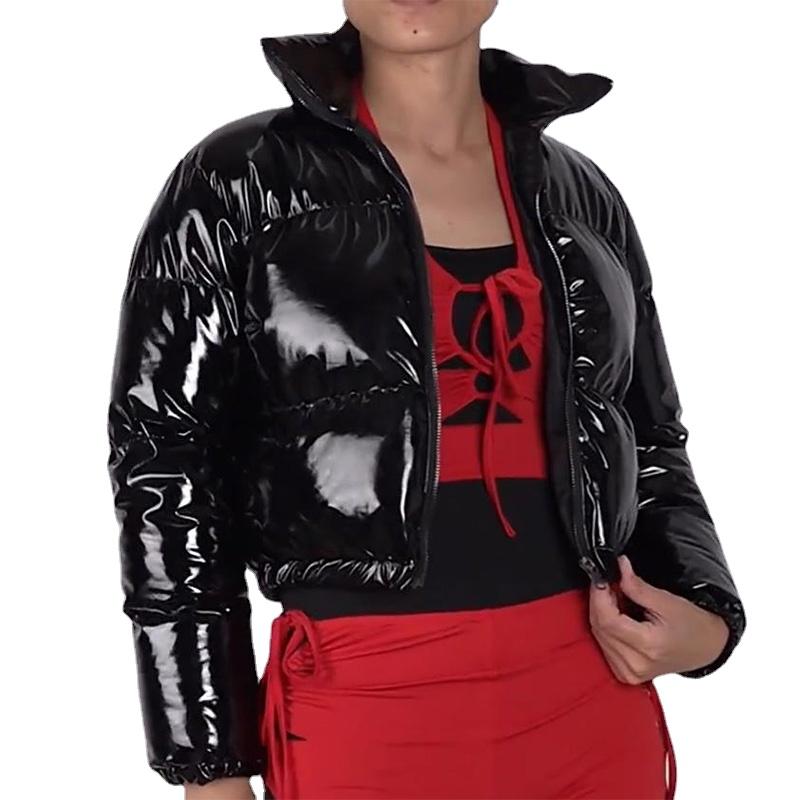 

Women' Jackets Winter Bubble Jacket Coats Women Warm Long Sleeve Crop Tops Super Slim Fit Outwear Femme Casual Solid Bright Puffer, Black