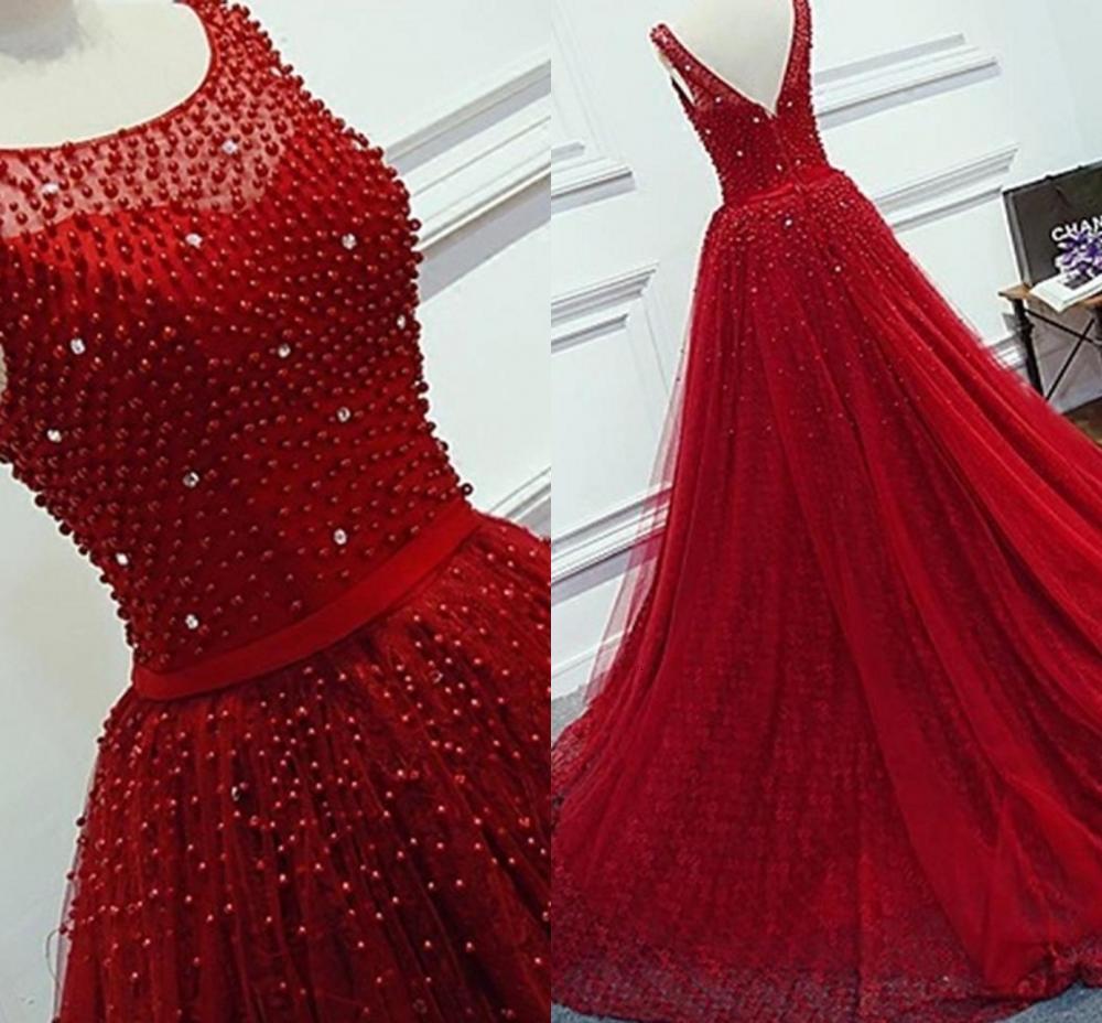 

2021 New Pearls Beads Crystal v Back Beach Prom Party Gowns Long Evening Es Pregnant Plus Size Sheer Neck Dark Red Iobp, Navy blue