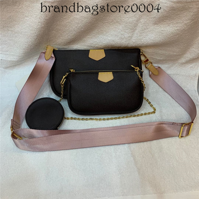 

2021 Designer women's famous brand bag three fashion Retro Leather letter luxury shoulder bags, Pink shoulder strap
