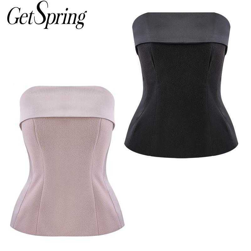 

Getspring Women Crop Top Sleeveless Pink Black Off Shoulder Sexy Vintage Short Summer 210601