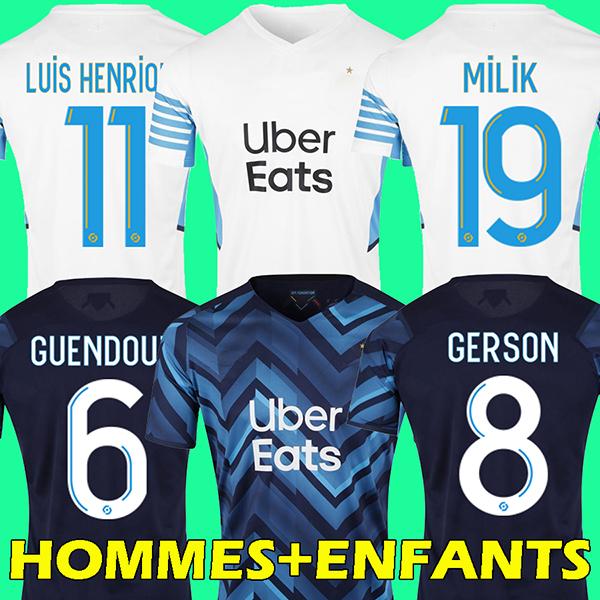 

21 22 Olympique De Marseille soccer jerseys 2021 2022 OM GUENDOUZI GERSON KONRAD MILIK maillot foot KAMARA LUIS HENRIQUE football shirt PAYET, Black;yellow