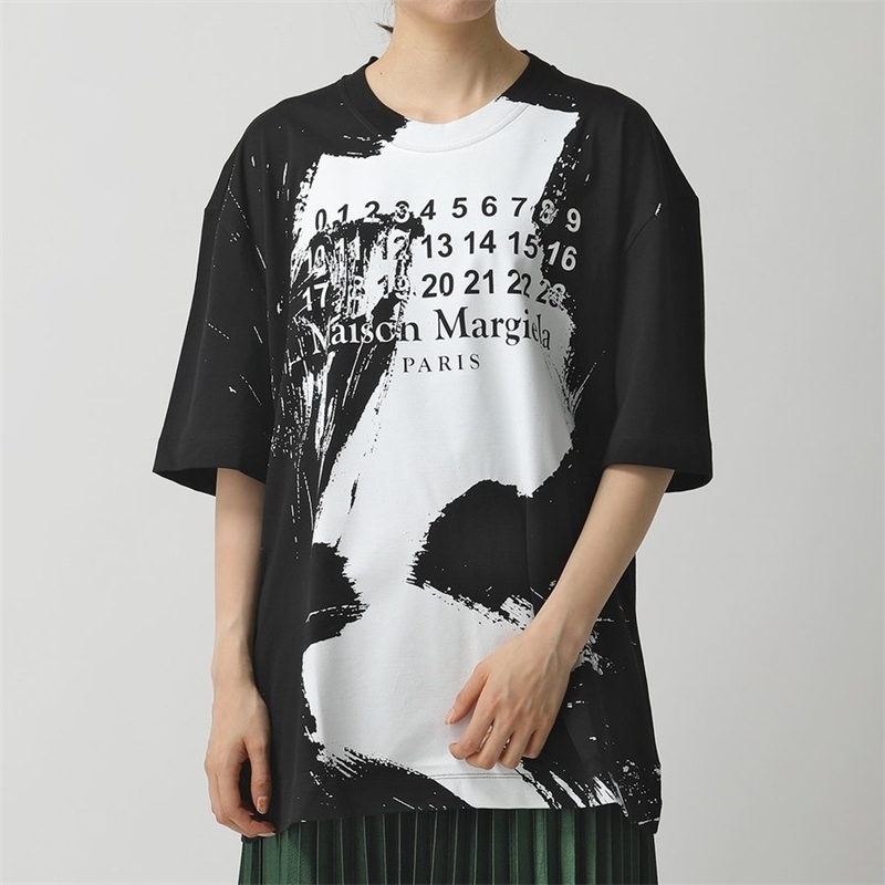 MARGIELA 2020SS Numérique Noir et Blanc Couleur Assortiment T-shirt à manches courtes d'encre et d'encre pour femmes OS DJH1